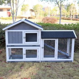Rabbit Hutch; Indoor Bunny Cage; Outdoor Rabbit Cages with Run; Pet House with Deeper No Leak Tray; UV Panel; Removable Bottom Wire Mesh for Small Ani